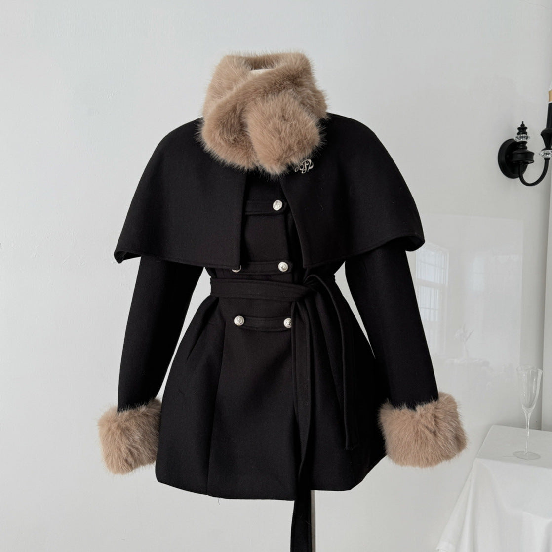 Robe longue d'hiver pour femme avec col amovible