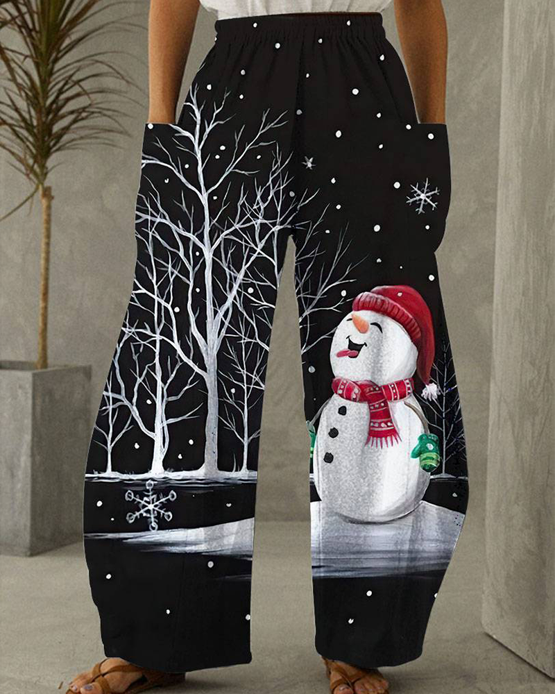 Pantalon de Noël Pantalon décontracté avec imprimé festif