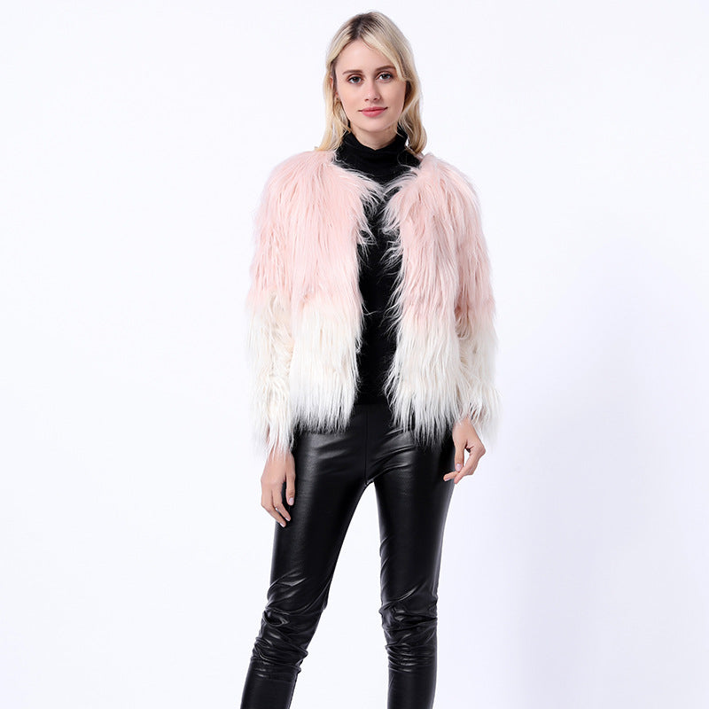 Veste boléro élégante en fausse fourrure pour femmes, col montant