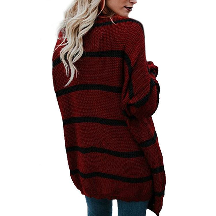 Cardigan Femme Tricot Décontracté Rayé Ouvert sur le devant