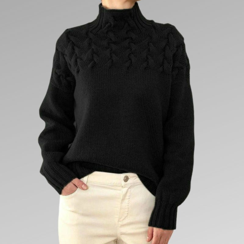 Pull en maille col roulé tressé à manches longues et confortable pour femme