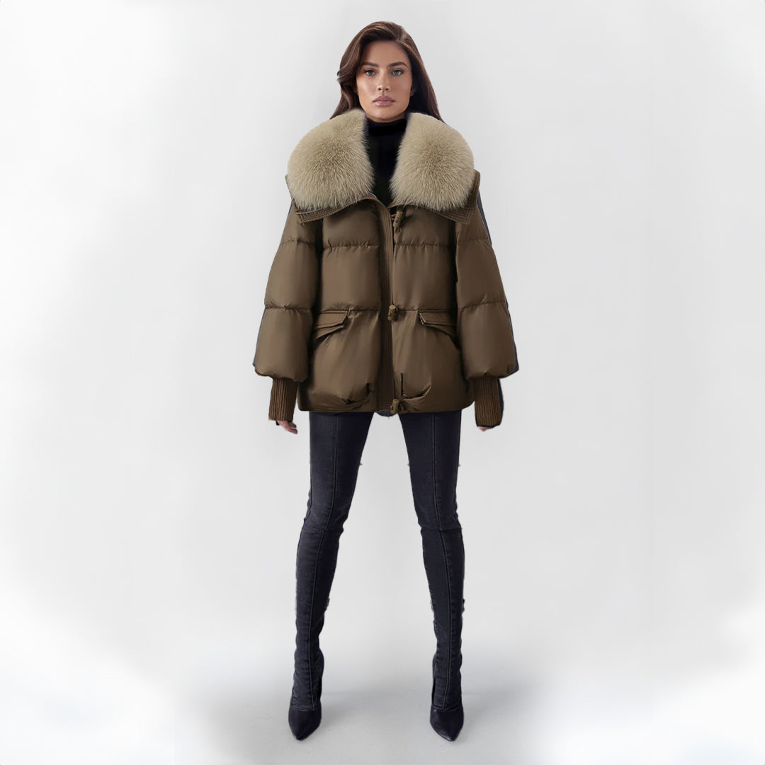 Robe d'hiver chaude avec col en fausse fourrure
