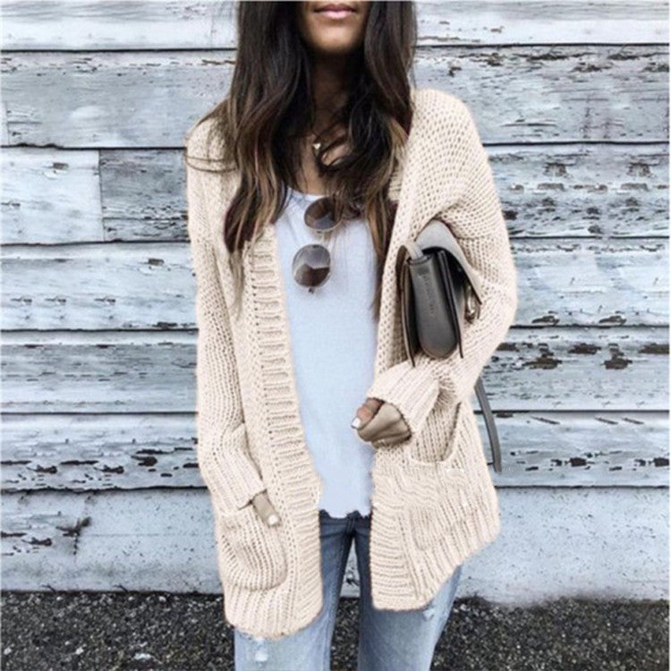 Cardigan femme en grosse maille confortable avec poches