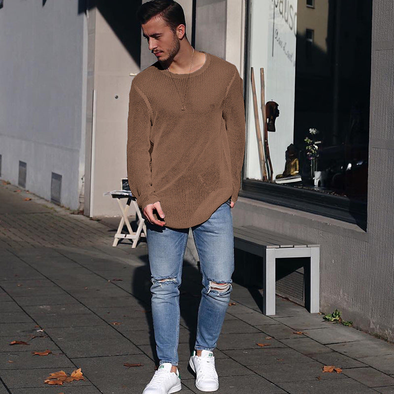 Pull en tricot pour homme, motif à grosses mailles, coupe décontractée