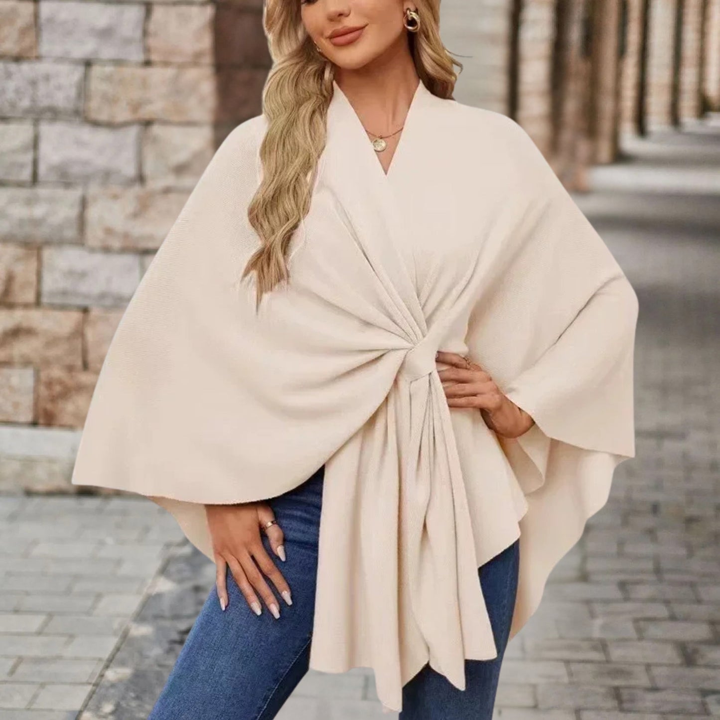 Haut pour femme avec effet cape et nœud sur le devant