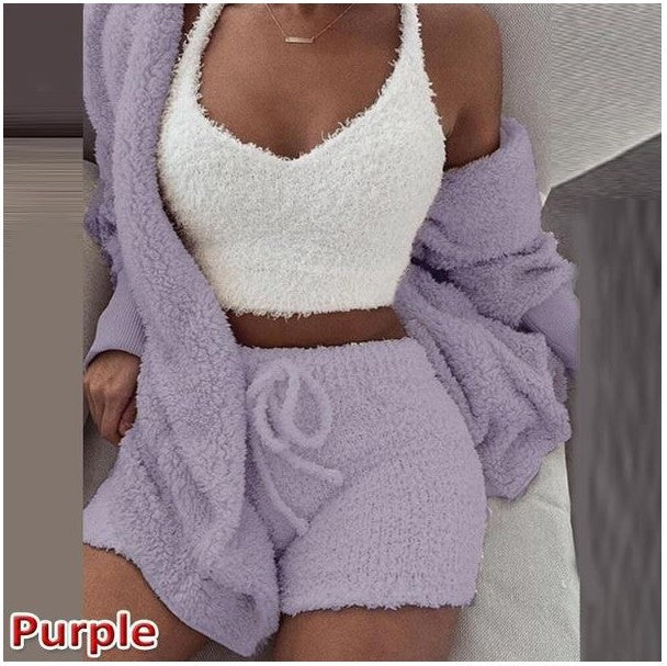 Ensemble de salon moelleux en peluche pour femmes