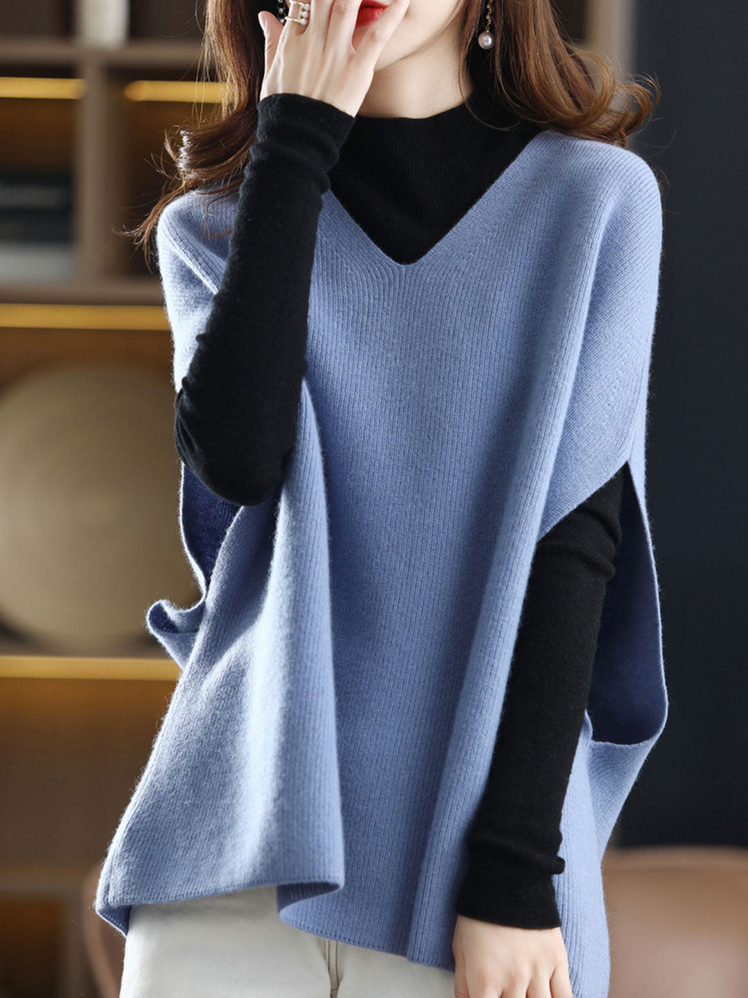 Pull-over tricoté pour femme Col en V Uni