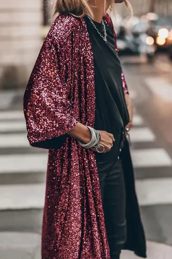 Robe de soirée kimono glamour à paillettes