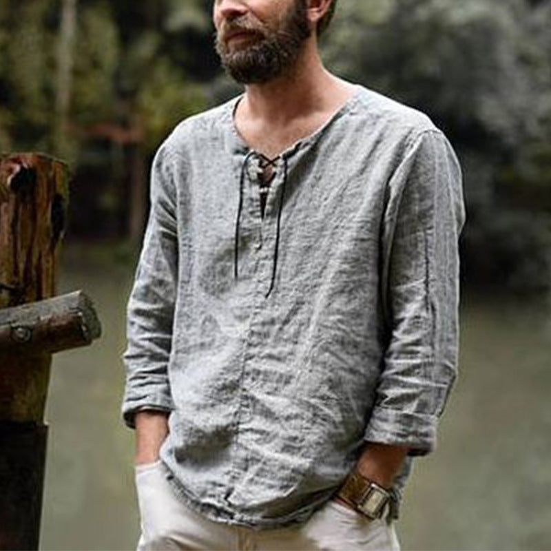 Chemise homme en lin Été élégante à lacets