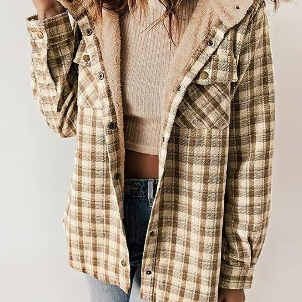 Veste d'automne à carreaux Décontractée à capuche
