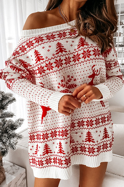 Robe de Noël Femme Décontractée Motif Flocons de Neige