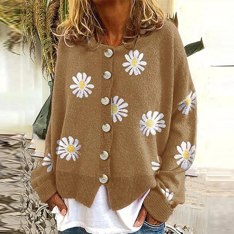 Gilet tricoté pour femme, motif fleurs d'automne, surveste