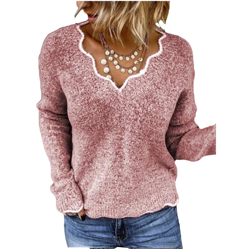 Vêtements doux en laine Col ondulé décontracté