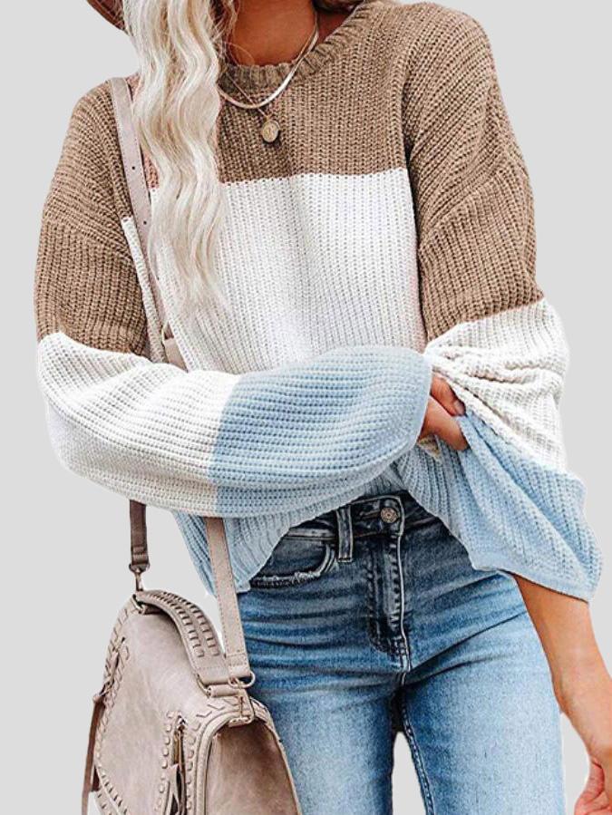 Pull-over en tricot color block décontracté pour l'automne