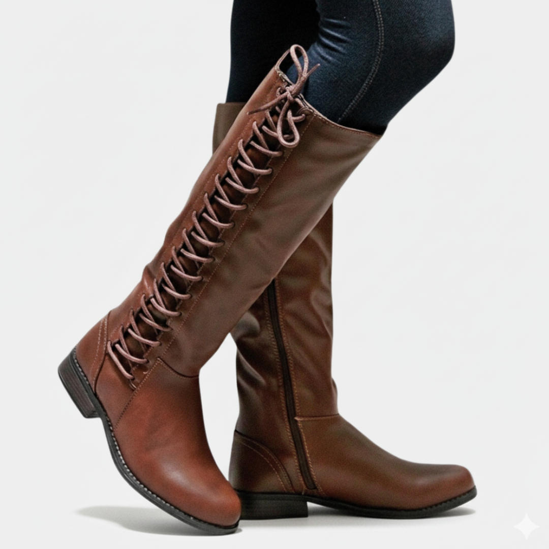 Bottes mi-hautes en similicuir avec laçage croisé