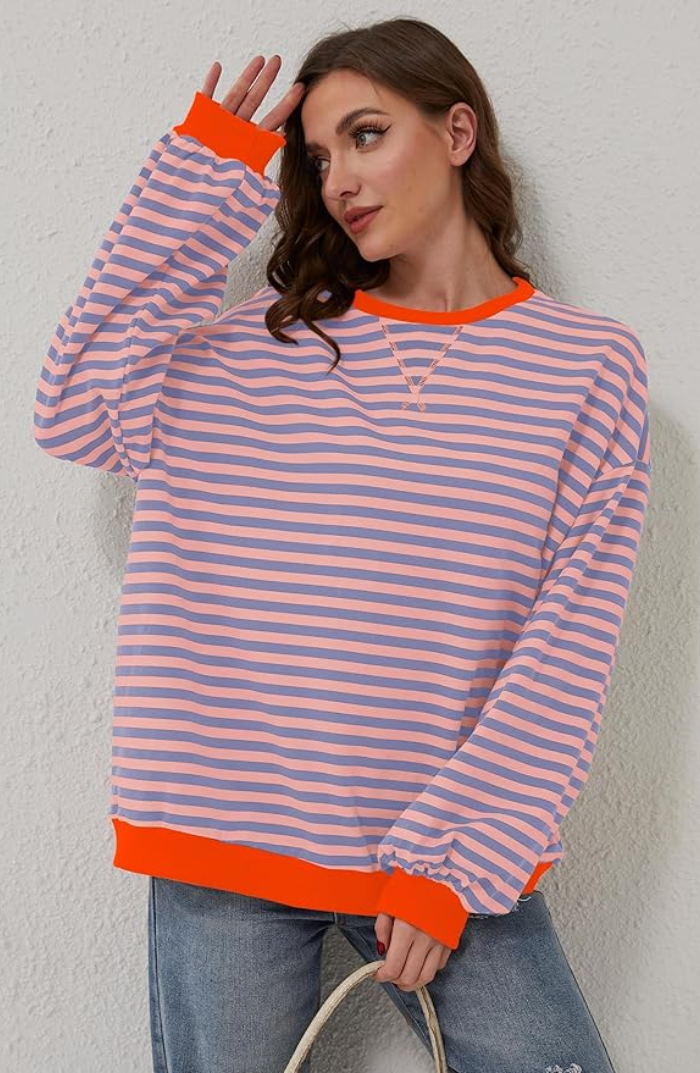Sweat-shirt femme tendance à rayures
