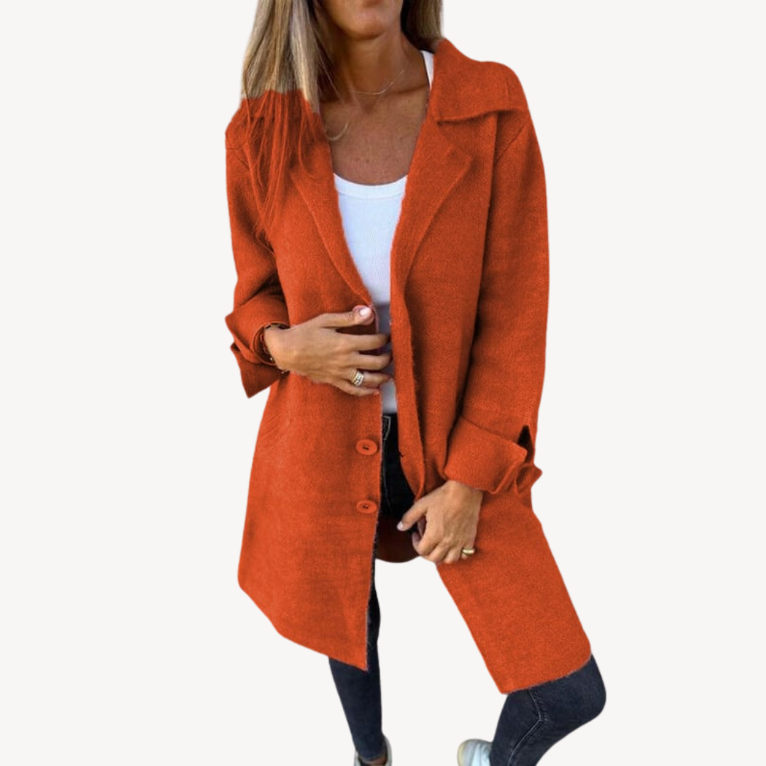 Veste longue en laine mélangée pour femme avec boutons