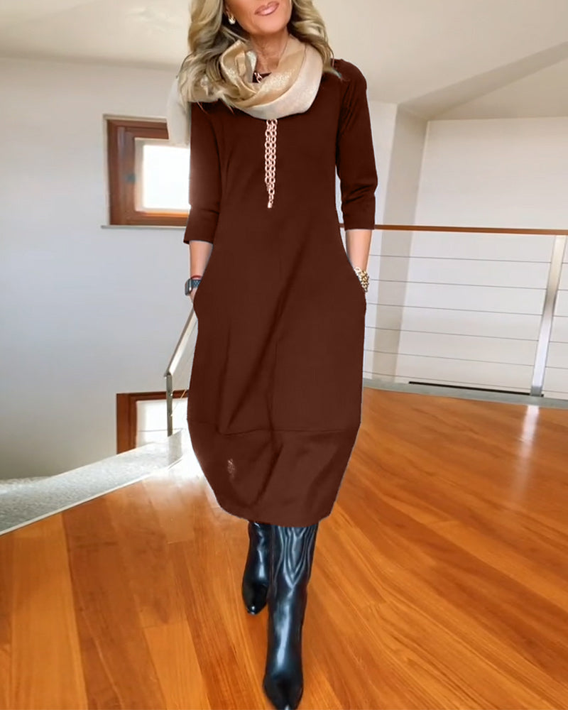 Robe d'été élégante col rond avec poche