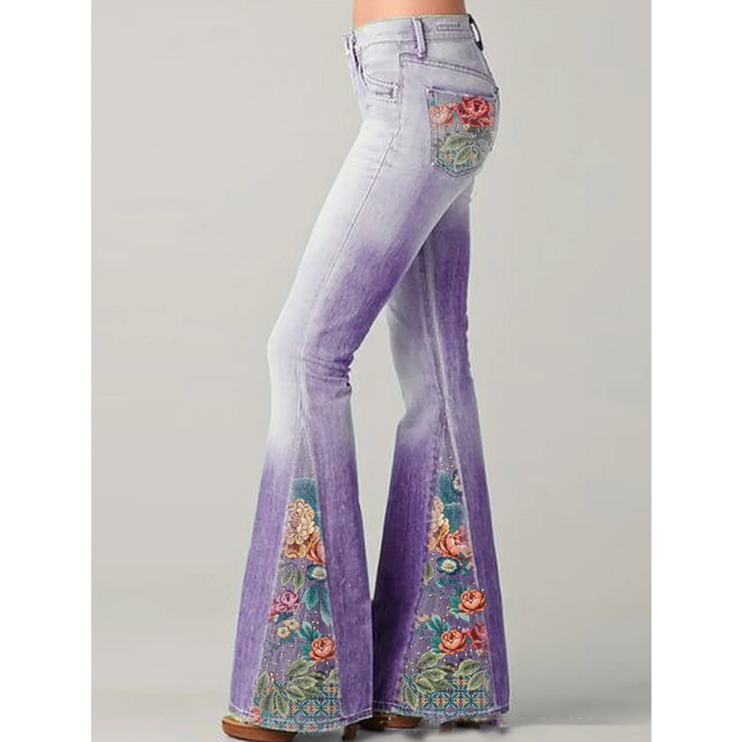 Jean ample pour femme à broderie florale