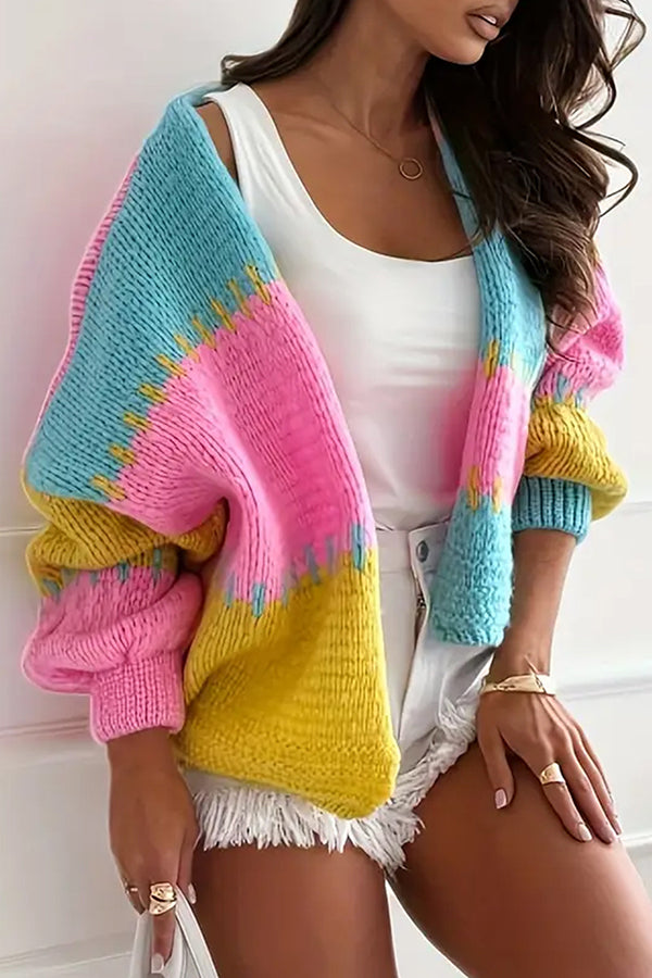 Cardigan décontracté à surpiqûres contrastées