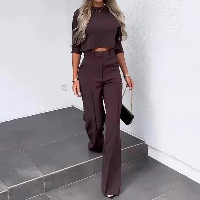 Vêtements élégants pour femmes | Ensemble coordonné : Crop top et pantalon large
