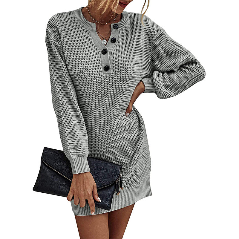 Robe pull femme tricotée avec boutons