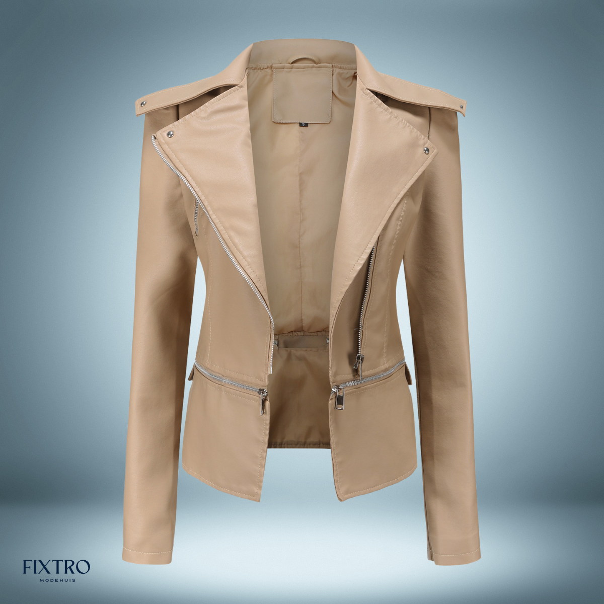 Blouson en cuir Col ouvert Style motard