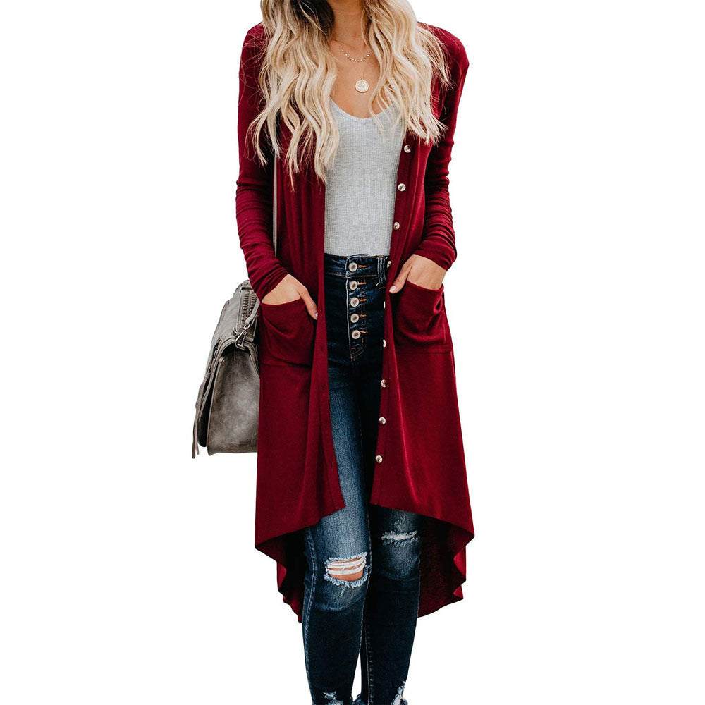 Gilet Femme Long Élégant avec Poches et Boutons