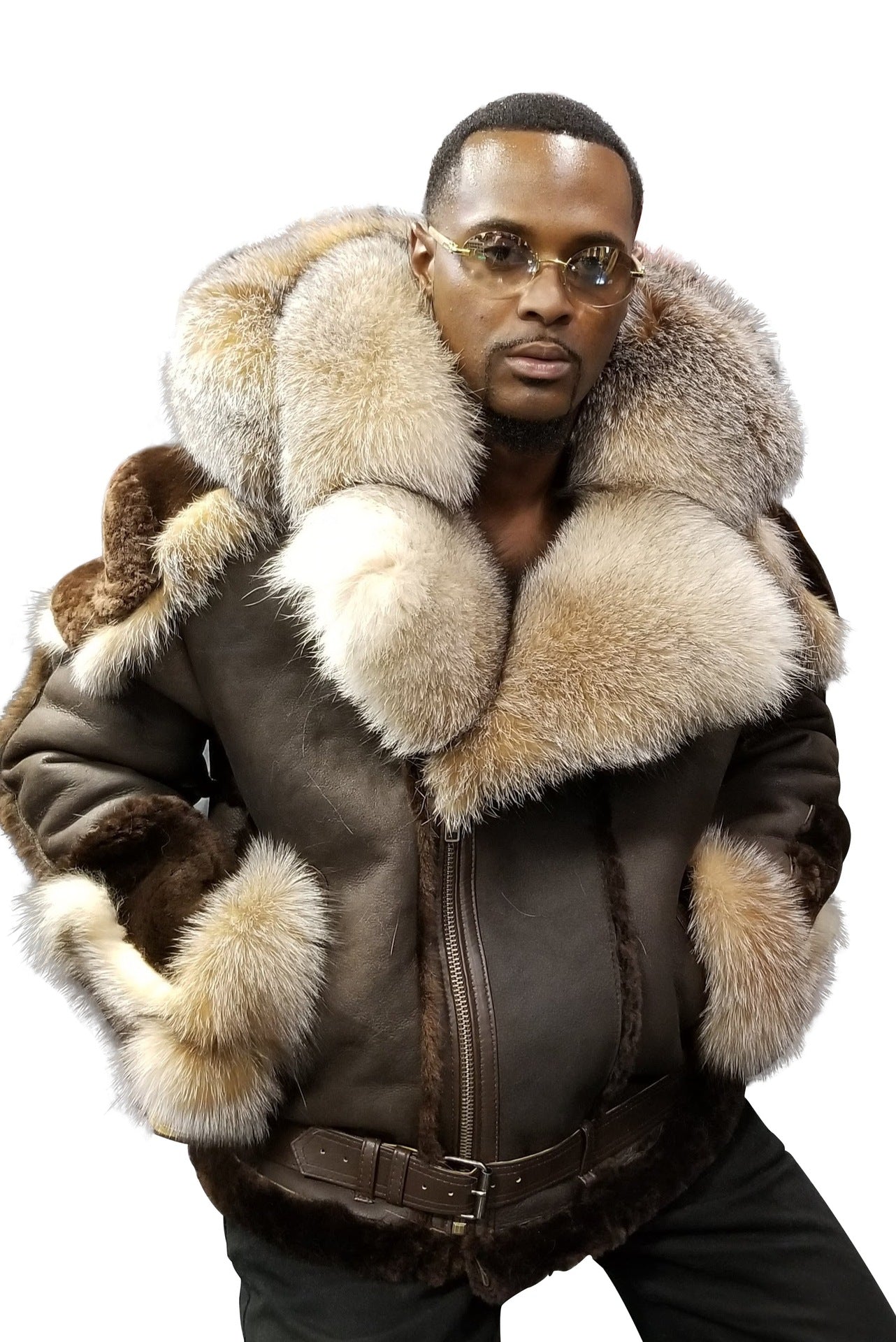 Blouson en cuir pour homme Col en fausse fourrure de luxe Doublure chaude