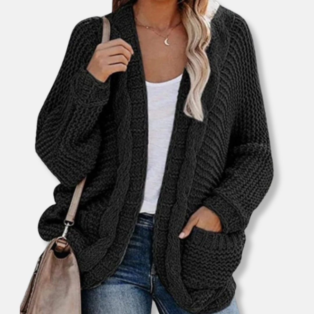 Cardigan oversize en laine à côtes et poches avant
