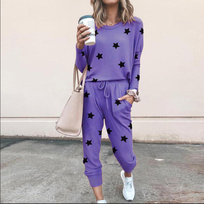 Ensemble de jogging pour femme Motif étoiles Élastique Confortable