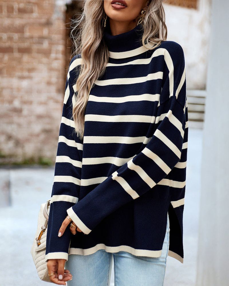 Pull à col roulé rayé et tendance