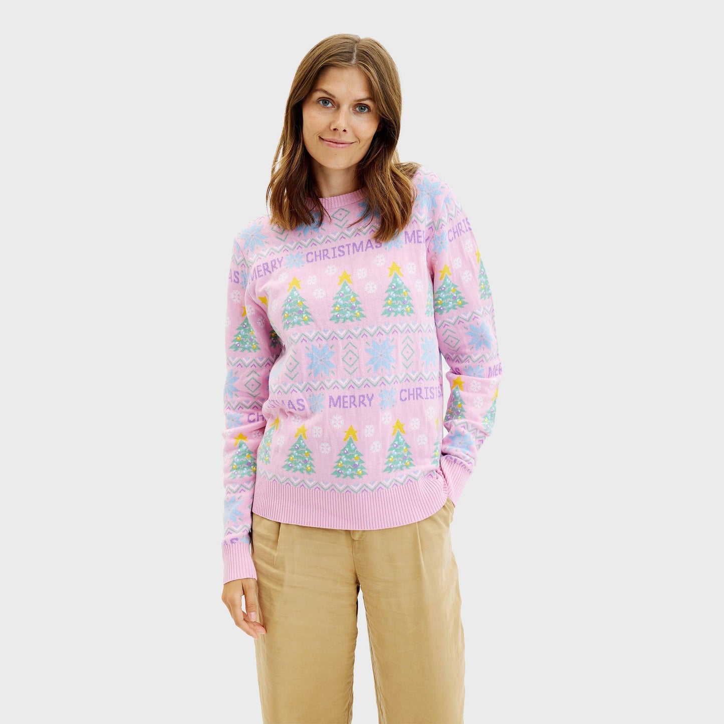 Weihnachtspullover Damen Rosa Elegant - IdealeKleiden