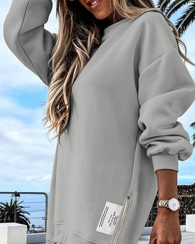 Robe douillette, sweat, manches longues, fermeture éclair, tendance