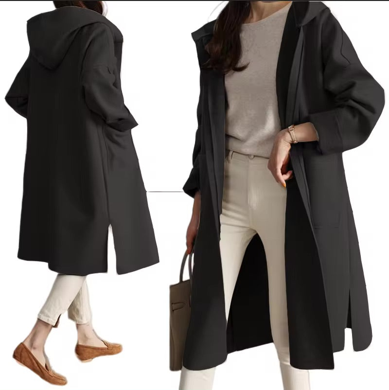 Longue veste d'hiver à capuche de style ouvert
