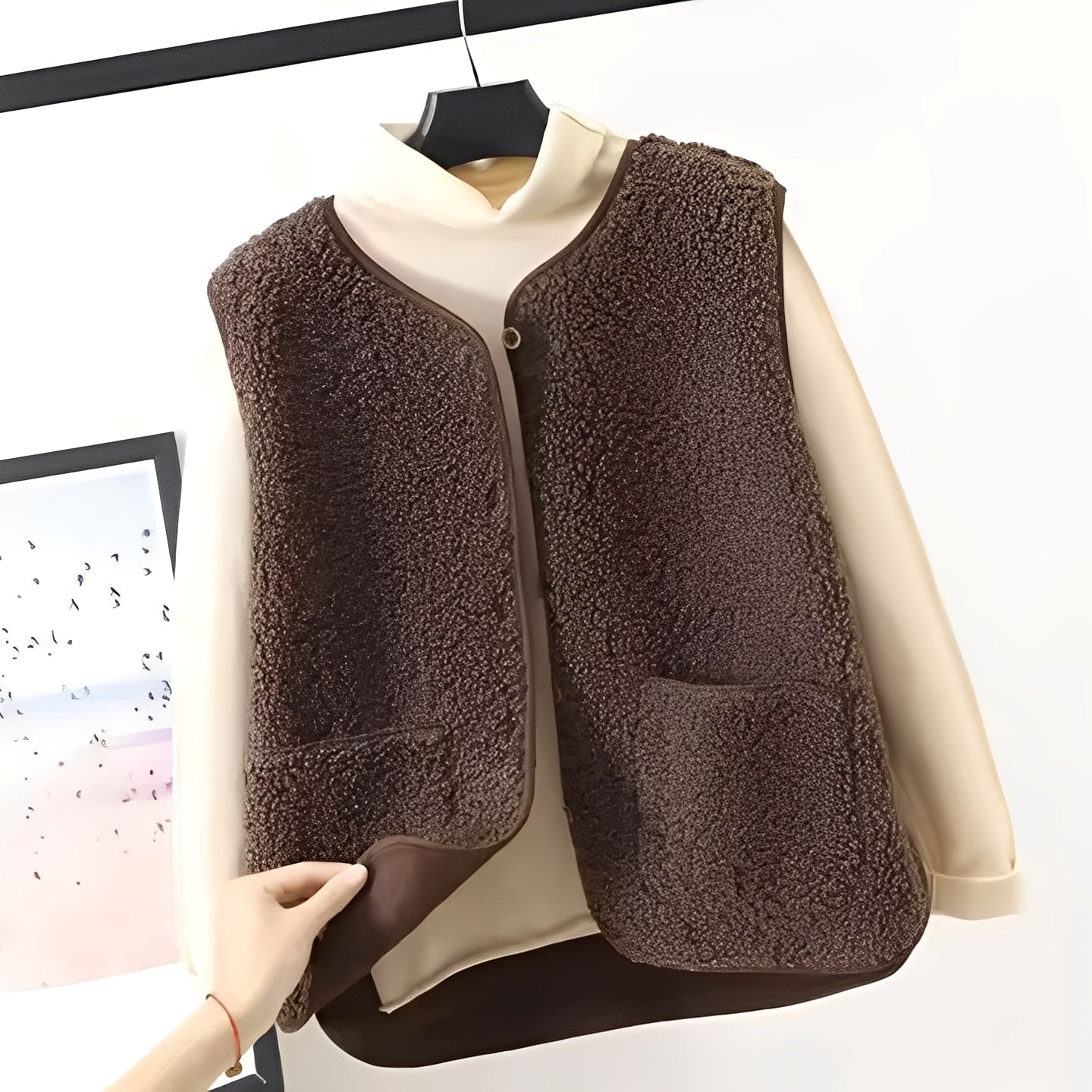 Veste stylée en peluche douce pour femme avec poches