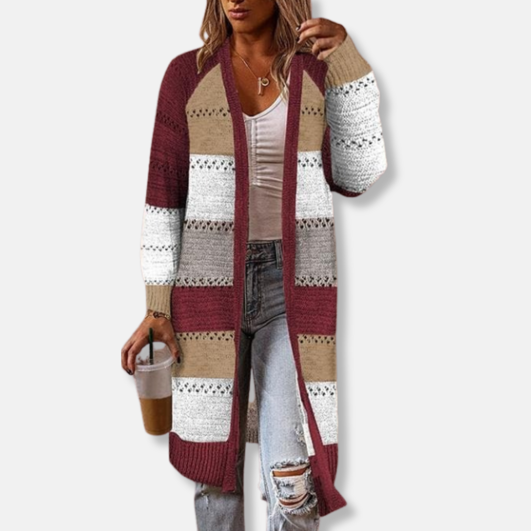 Cardigan en maille de laine confortable coupe décontractée rayé