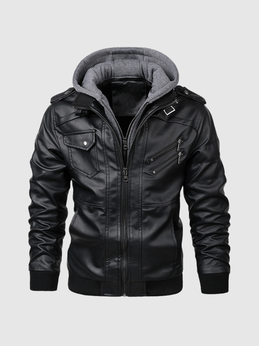 Blouson en cuir pour homme, noir, moderne et stylé