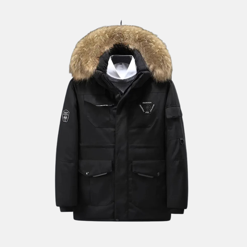 Parka coupe-vent avec capuche amovible et fausse fourrure