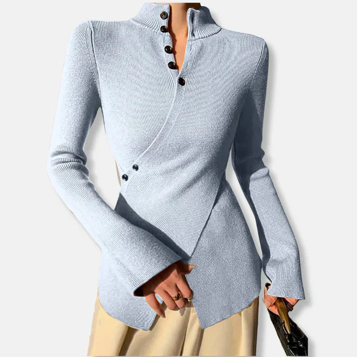 Pull tricoté pour femme, coupe slim, col montant