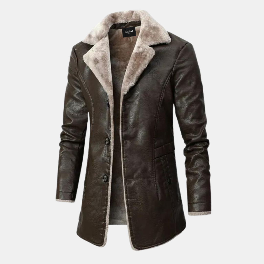 Manteau d'hiver en cuir élégant noir pour homme