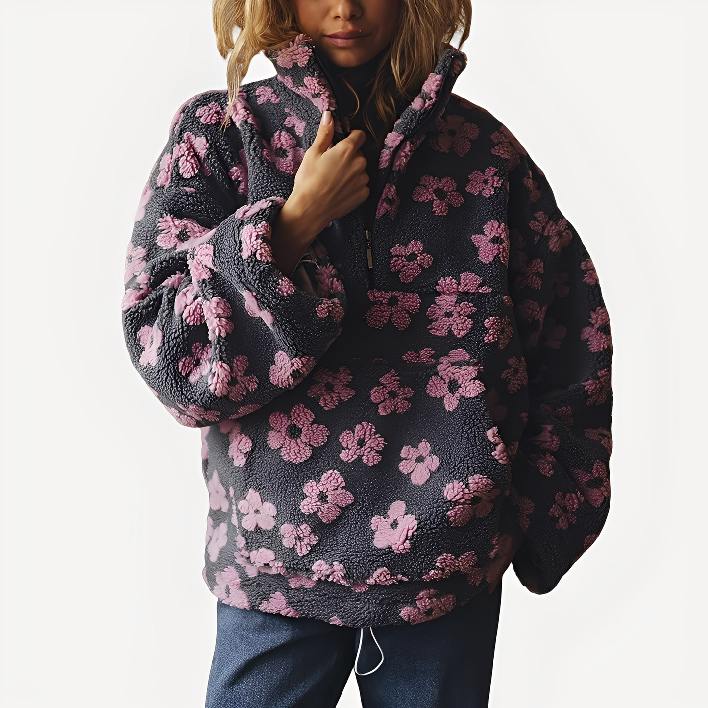 Pull Sherpa fleuri tendance pour femmes