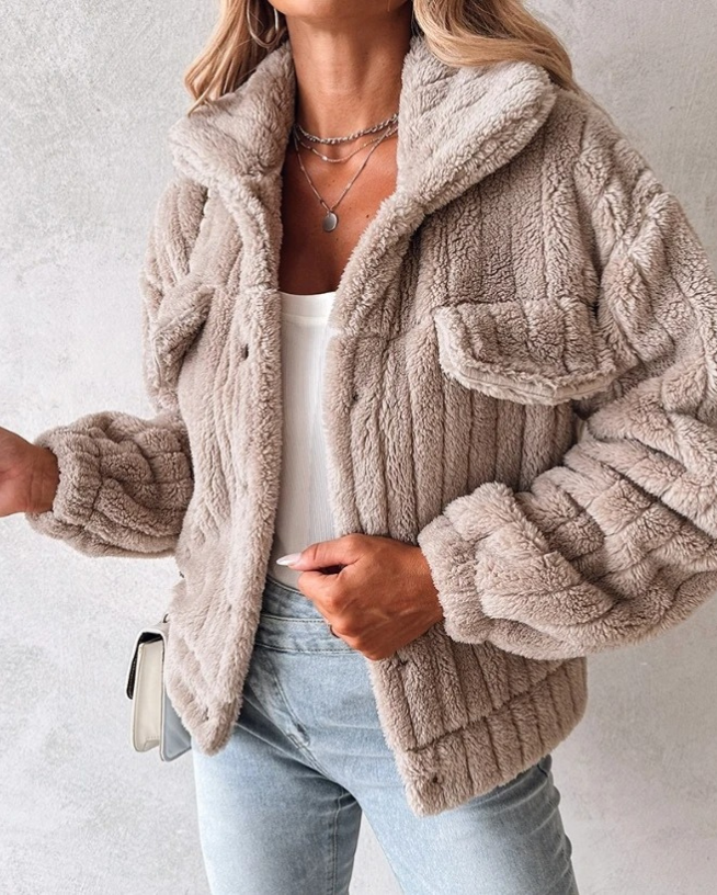 Blouson court femme en peluche chaude d'hiver