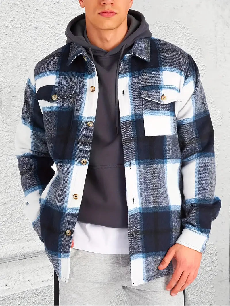 Veste homme à carreaux manches longues moderne