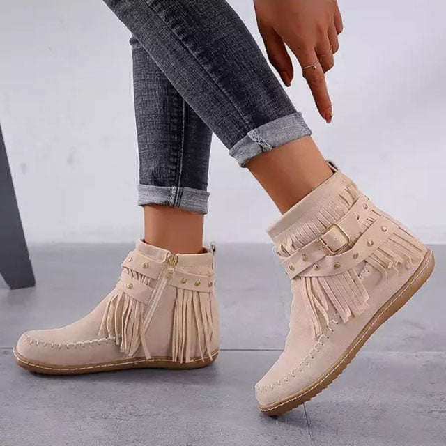 Bottes Femme Plates Clous Lanières Boucle