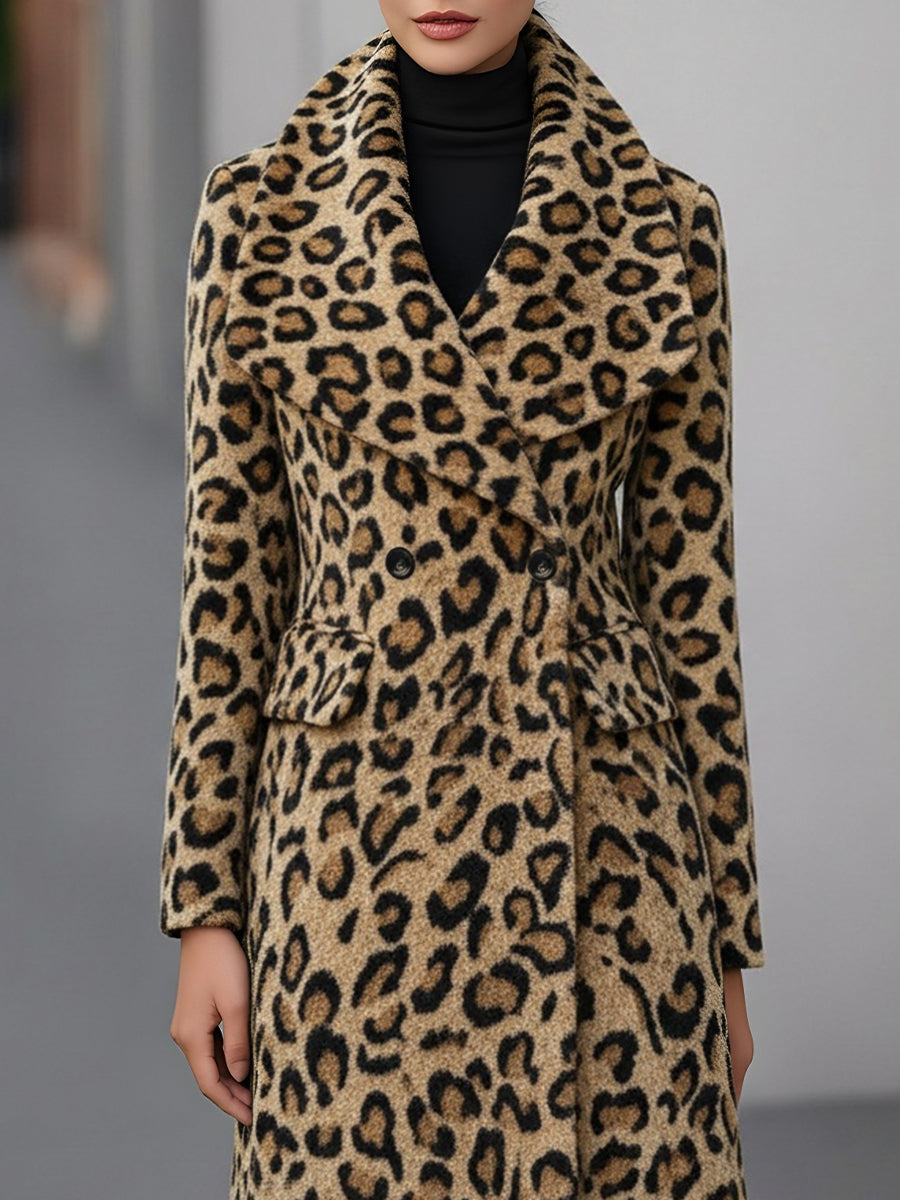 Elegante Leoparden Winterjacke Wolle - IdealeKleiden