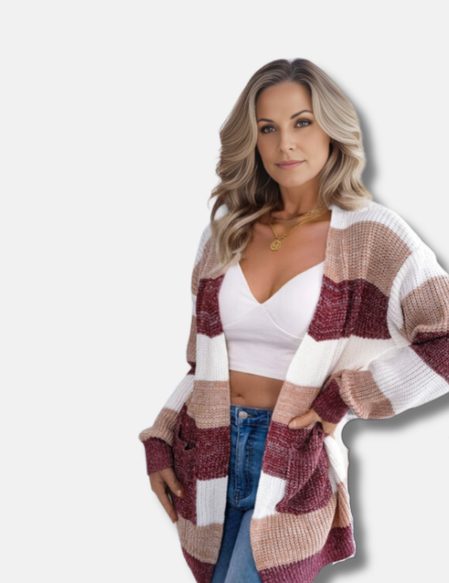 Gilet long rayé pour femme