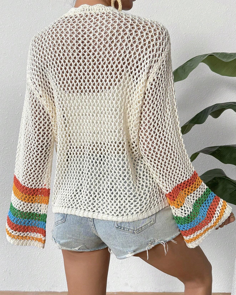 Farbenfroher Cardigan mit Lochärmeln - IdealeKleiden