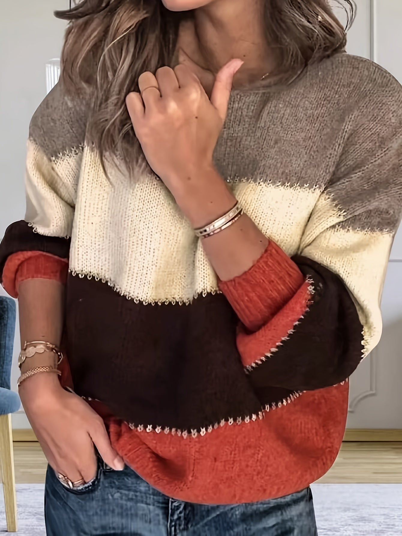 Pull color block tendance pour femme