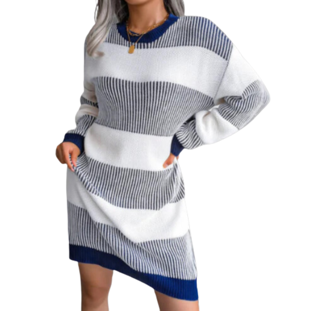 Robe rayée tendance pour femme, motif tricot